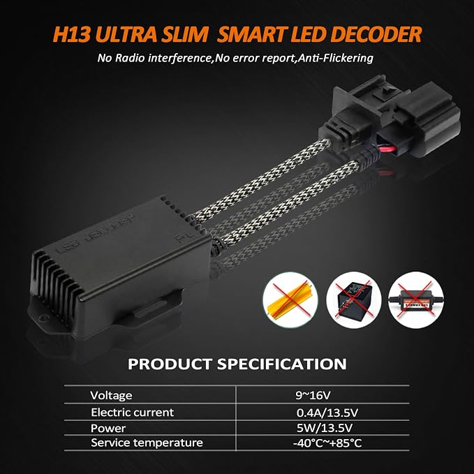 Bestview H13 9008 Canbus Decoder Kits Compatibility Anti Flickering Resistor Warning Canceler Pack of 2 | Plug and Play Smart Error Free Load Resistor Adapter Kits