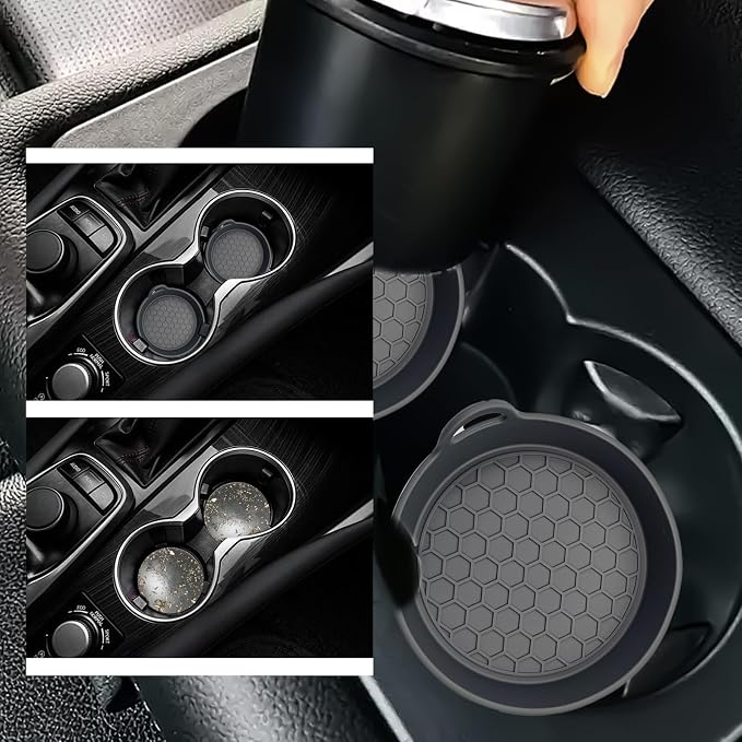 4 Pack Car Cup Holder Coaster, Universal Silicone Non-Slip Insert Pad, Waterproof Spill-Proof Drink Mat for SUV Sedan Truck, Automotive Interior Accessories(Gray)