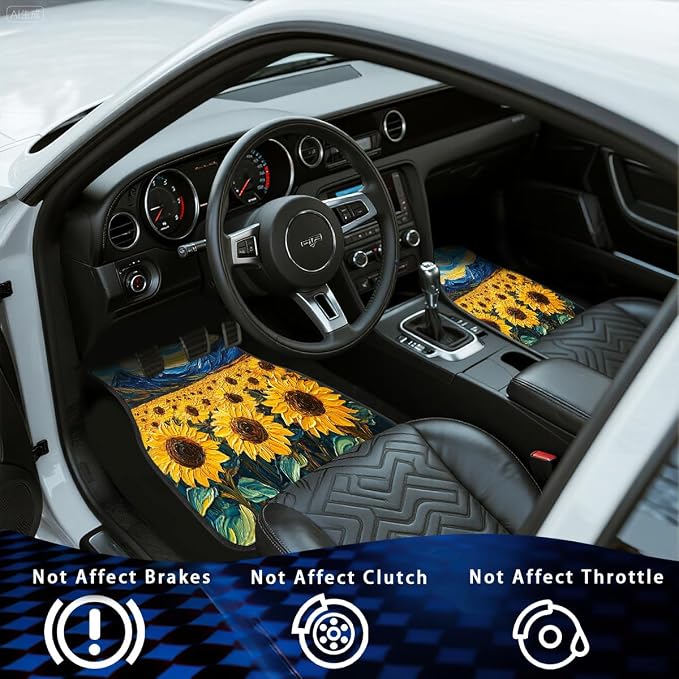 Sunflowers Car Floor Mats Set of 4 Starry Night Sky Blue Star Automotive Foot Mats Rugs Carpet for Car Non-Slip Auto Car Accessories Universal Fit for Car SUV Truck Van