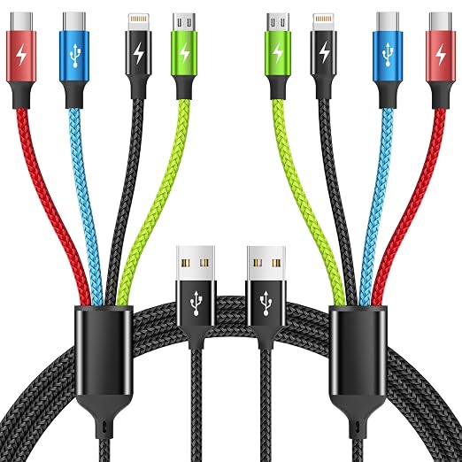 4 in 1 Multi Charging Cable, 2 Pack 5FT Charging Cords for Multiple Devices | USB Cable Phone Charger with USB C, IP and Micro, Nylon Braided, Cruise Essentials 2026, Travel Car Accessories