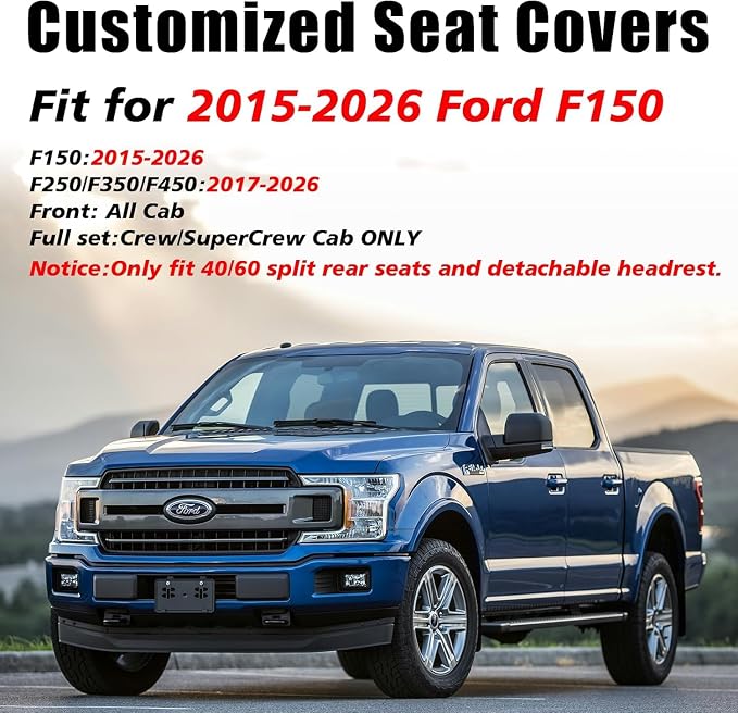 Coverado Leather Rear Seat Covers Fit for Ford F150 F250 F350 F450, Waterproof Ford Truck Rear Seat Covers Fit for 2015-2026 F150 & 2017-2026 F250 F350 F450 (Redline)