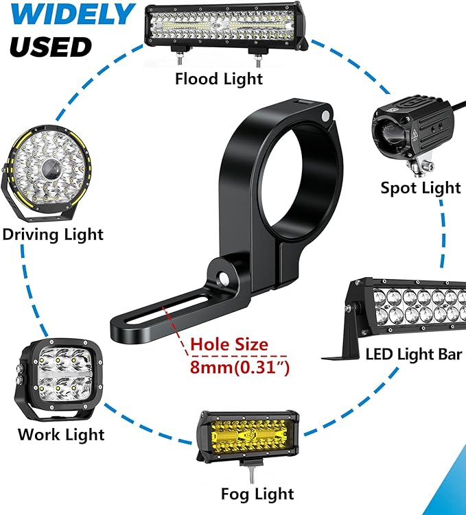 VAZESWIN 1 PC UTV Light Bar Mount, Off-Road LED Light Bar Mounting Bracket | Aluminium Alloy, 360° Adjustable Bar Clamp for 1.5"/1.75"/1.85"/2"/2.1" Roll Cage Roof Rack Bumper, for ATV Jeep Boat Truck