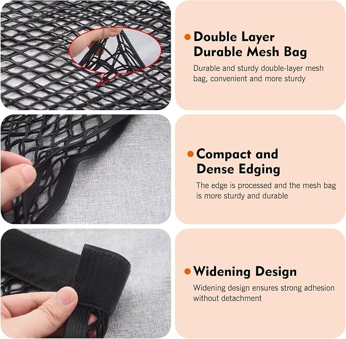 Mesh Cargo Net for Car Trunk Storage, 9.8×23.6" Stretchable Car Trunk Net, Vehicle Mesh Pouch Bag Storage, Universal Wall Sticker Organizer Nets for Auto, SUV, Truck, RV