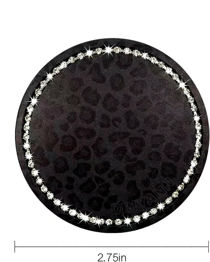 Car Cup Holder Coaster, 2PCS Silicone Car Cup Holder Insert Leopard Print, 2.75" Universal Non-Slip Cup Holders, Interior Car Accessories for Women and Man (Black)