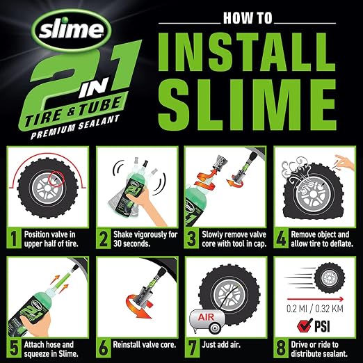 Slime 10194-6PK 2-in-1 Tire & Tube Sealant Puncture Repair Sealant, Premium, Prevent and Repair, Suitable for All Off-Highway Tires and Tubes, Non-Toxic, Eco-Friendly, 6 x 32 oz Bottles