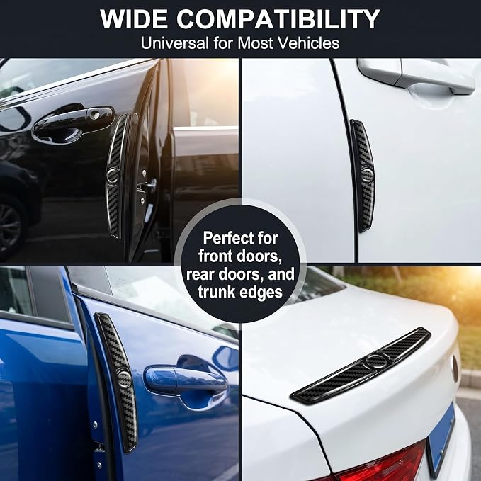 4 PCS Carbon Fiber Car Door Protector Edge Guards, PVC Thicker Scratch-resistant Guard, Waterproof Sunscreen Decorative Trim for Front Rear Doors, Self-adhesive Accessories for Cars (Black)