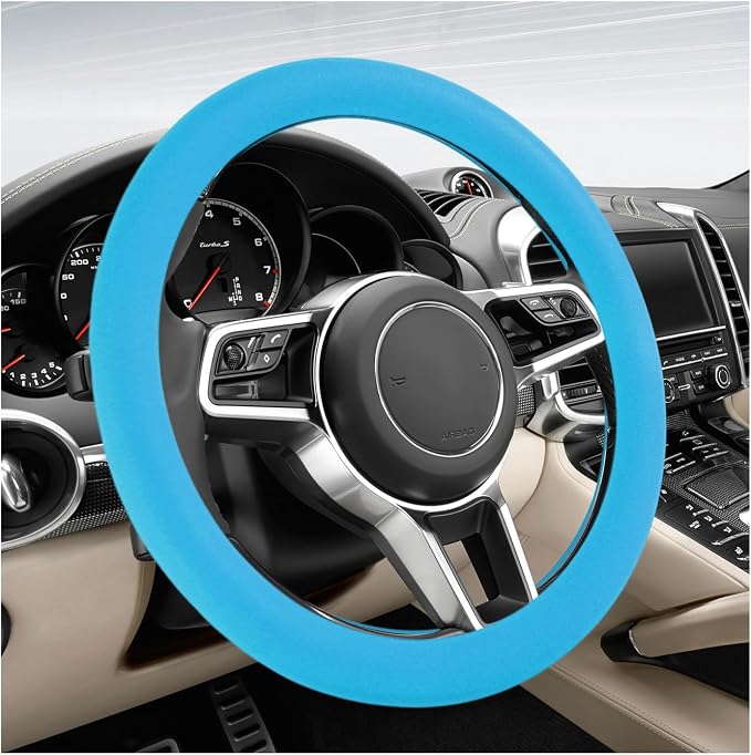 DXNQ Car Steering Wheel Cover, 13 to 14.17 inches Anti-Slip Silicone Steering Wheel Protector, Soft Flexible Shock-Absorbent Steering Wheel Protective Cover for Most Car Models (Blue)
