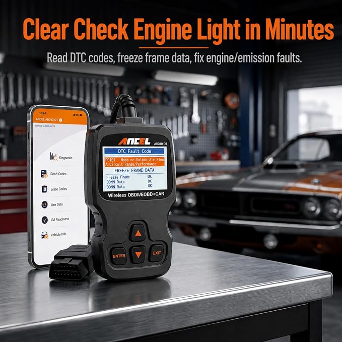 ANCEL AD310 BT OBD2 Scanner with Bluetooth Upgraded AD310, Car Code Reader with Battery Voltage Monitor, Live Data, I/M Readiness, DTC Lookup Check Engine Code Reader for 1996+ Vehicles
