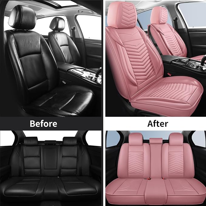 HChengkikz Car Seat Cover, Faux Leather, Waterproof (Pink) | Easy Maintenance, Airbag Compatible, Universal Fit For Most SUVs Trucks Pick-ups Sedans