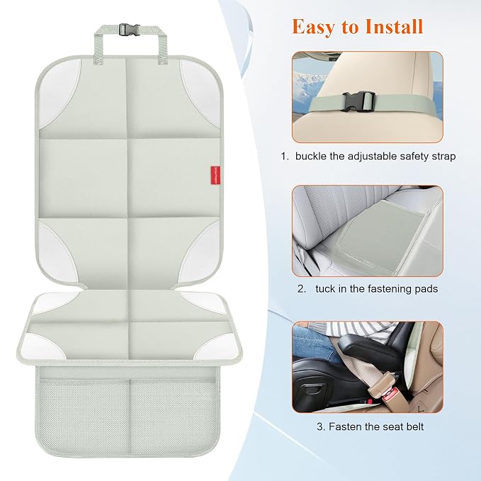 Car Seat Protector for Child Car Seat, 600D Fabric Safe Car Seat Cover with Upgraded Non-Slip Backing, Waterproof Seat Protector Under Baby Car Seat, 1PCS, Beige Grey