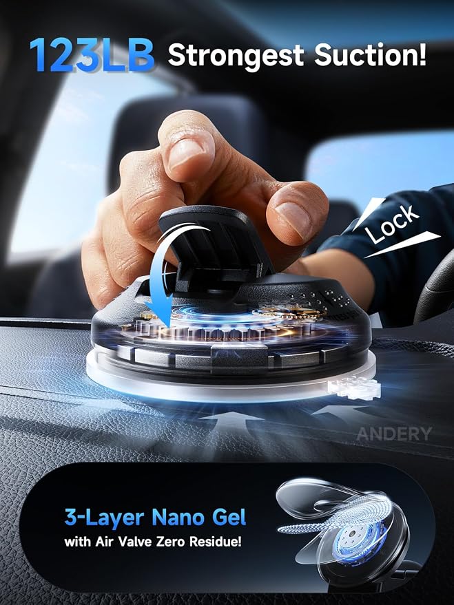 ANDERY Only for iPhone Magsafe Car Mount [360° Adjustable Memory Alloy Arm | 2400gf Strong Magnetic Power] Bendable Phone Holders for Your Car, Car Phone Holder with Dashboard Pad, for iPhone 17-12