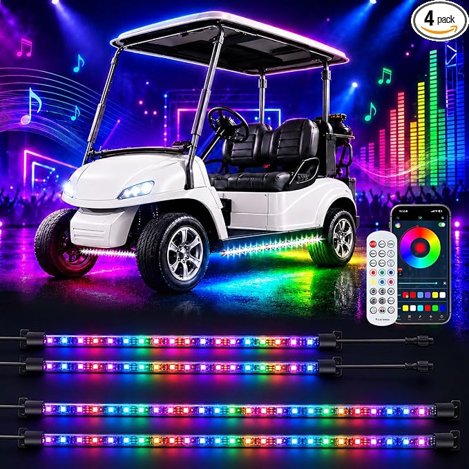 Roykaw Golf Cart Underglow LED Strip Lights Accent Neon Lighting Kit for EZGO Yamaha Club Car, Million Colors/Waterproof IP68/Sync to Music, 12V - 80V Input (No Need Extra Voltage Reducer)
