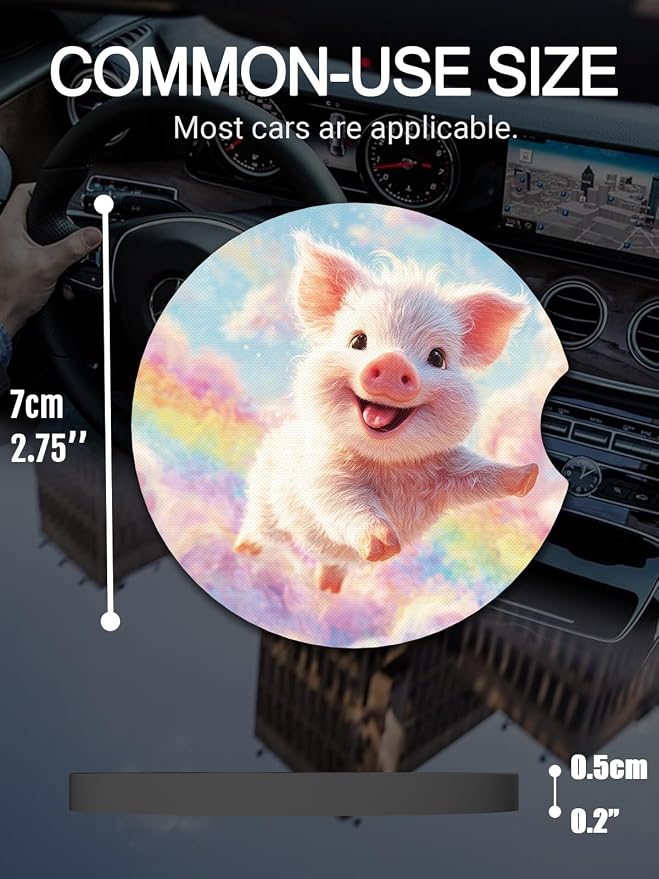 WOCOCN Cute Cup Holder Coasters for Your Car with Fingertip Grip, Auto Accessories for Women & Men,Pack of 2 (Cute Pigs)