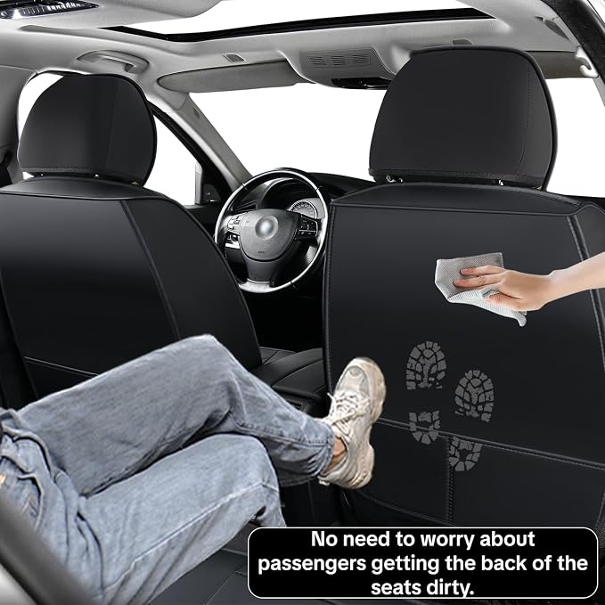 Black Car Seat Cover Full Set Kit, Universal Car Seat Cover for Car | Waterproof Leather, Protect & Upgrade Car Interior, Airbag Compatible, Easy to Install & Clean, For SUV, Pickup Truck, Sedan