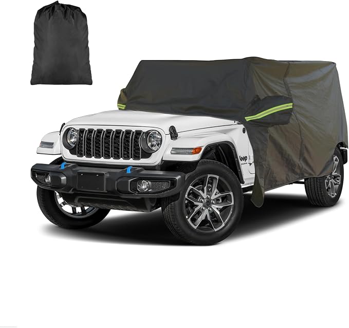 INSAUTO Waterproof Cab Cover for Jeep Wrangler 4-Door (2007–2025), All-Weather Sun, Rain & Snow Protection, UV Resistant, Windproof Outdoor Car Cover with Driver Door Zipper, Perfect for Top-Off Use