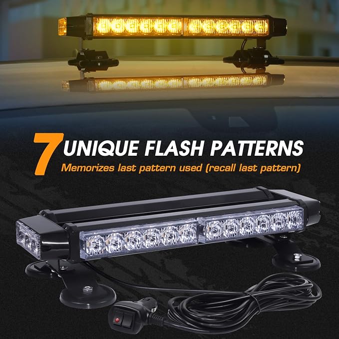 LINKITOM LED Strobe Flashing Light Bar -Aluminum Double Side Amber 30 LED Emergency Hazard Warning Flashing Beacon Strobe Lights with Magnetic Base for Roof Safety Construction Vehicles Tow Trucks