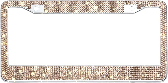 Bling License Plate Frame for Women, Sparkly Stainless Steel License Plate Frames| Over 1200 pcs 14 Facets Bedazzled Clear Glass Diamond Rhinestone Crystals w/Free Glitter Diamond 1PCS BOX (Champagne)