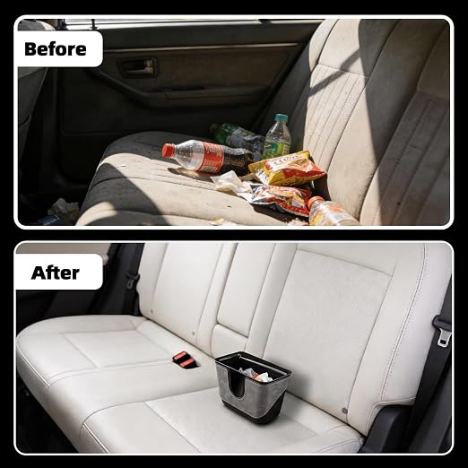 Small Car Trash Can with Double-Layer Design,Leakproof Hanging Car Trash Bin with Large Capacity & Elastic Back Clip,Multi-Purpose Automotive Garbage Can,Vehicle Garbage Bin for SUV Truck (Black)