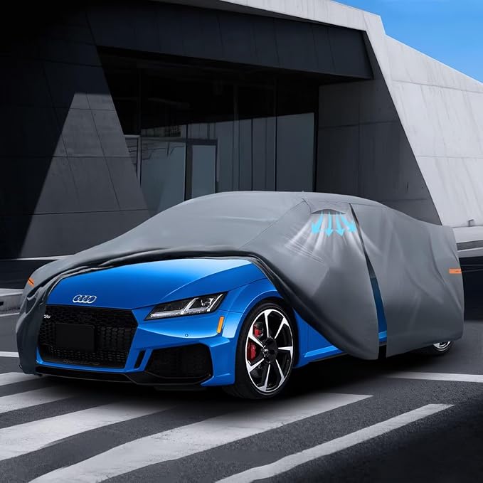 Waterproof Audi TT(1998-2023) Car Cover with Breathable Vents, [Upgrade] Premium Covers with Cotton Liner and Zipper Door, Sun Rain Snow Dust Uv Protection.(Gift with Towel)