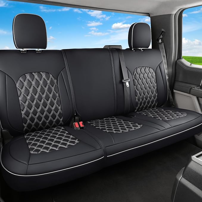 Huidasource Rear Car Seat Covers Fit for Ford F150, Automotive Car Seat Cushion Cover Fit for 2015-2026 F150 SuperCrew&2017-2026 F250 F350 F450 Super Duty Crew Cab Pickup(Back Row/Black&White)