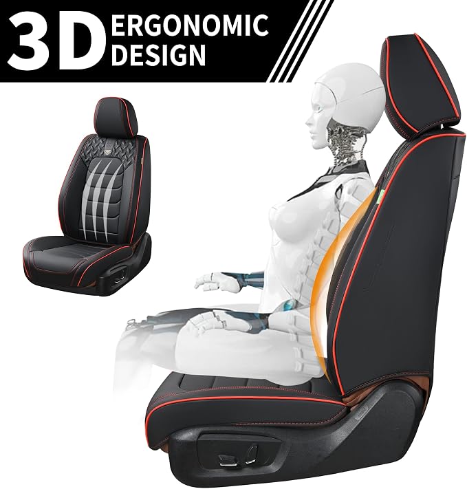 FLORICH Car Seat Covers, Leather Seat Covers, Front Seat Covers 2PCS,Waterproof Car Seat Protector, Auto Driver Seat Covers Accessories Fit for Most SUV Trucks(Black&Red line, Front Pair)