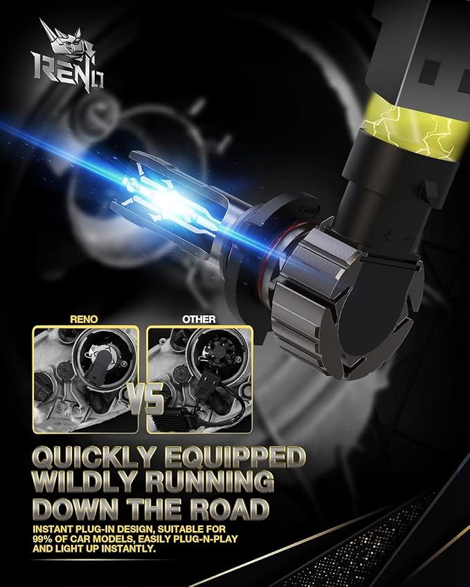 RENO 9005 Bulb, 9005 Fog Bulb 6500K White Fanless HB3/9005 Light Bulbs 22000LM Auxiliary Fog Quick Install No Adapter Needed, Pack of 2