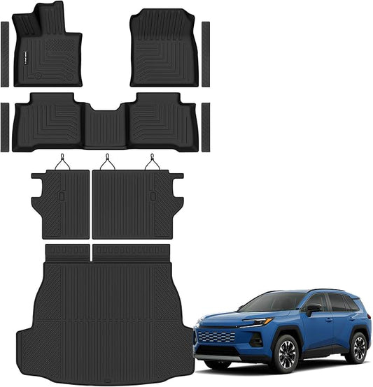 Floor Mats for 2026 Toyota RAV4 Hybrid (Not for PHEV) Upgrade Trunk Mat with Backrest Mat All Weather TPE Floor Liners Fit for Toyota RAV4 Anti-Slip Full Set Car Accessories