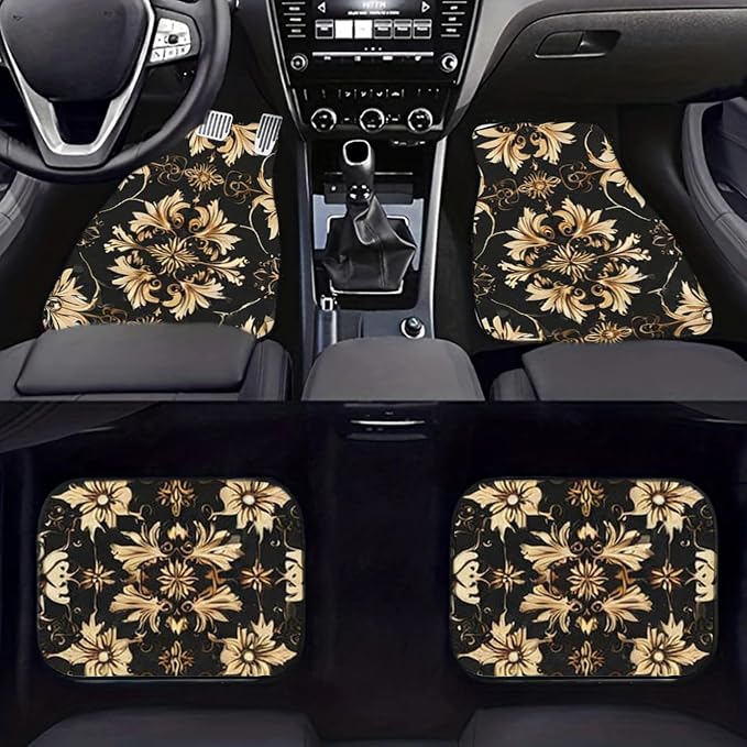 Car Floor Mats Non-Slip Automotive Floor Mats All-Weather Front Rear Car Floor Foot Mat Sets of 4 Pieces Foot Mats Rugs Carpet for Car Trucks SUV Sedans (TengWan 03)