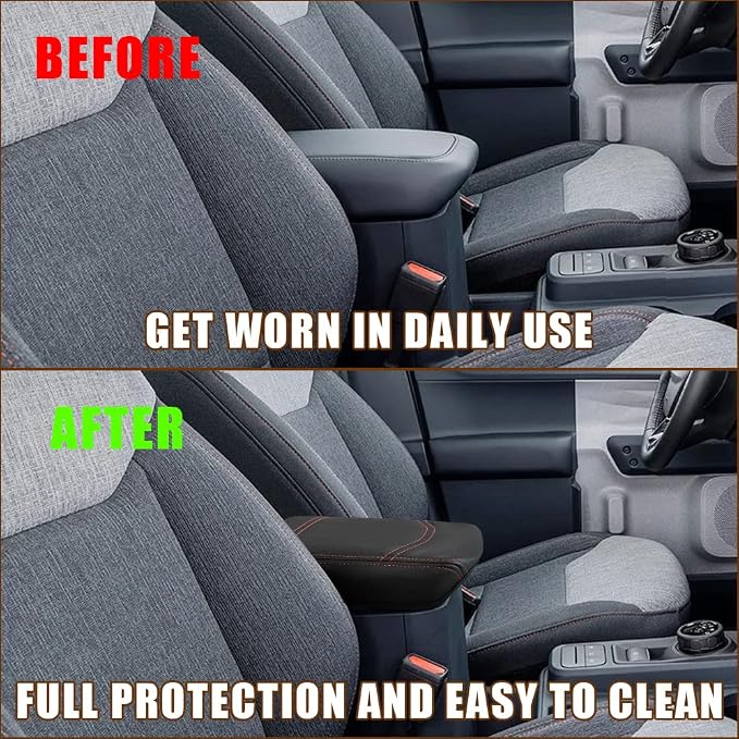 Muslogy Center Console Armrest Cover Fit for Ford Maverick 2022-2025 2026 Accessories, Comfort Armrest Pad Console Lid Cushion Vegan Leather Regular Thick (Black)
