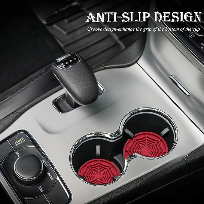 4PCS Car Cup Holder Coasters, 2.75 Inch Universal Non-Slip Insert Water Bottle Holder Pads, Car Interior Accessories Sets (Red)