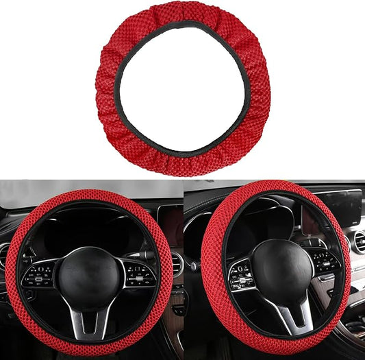 Car Elastic Stretch Steering Wheel Cover, Universal 15" Automotive Steering Wheel Protector, Microfiber Ice Silk, Breathable, Anti-Slip, Easy Carry, Car Accessories for Cars/SUVs/Vans/Truck (Red)