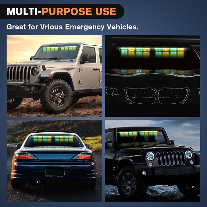Nilight 32LED Amber Green Emergency Dash Strobe Lights with Controller Suction Cups Warning Hazard Interior Front/Rear Windshield Deck Split Light Bar for Truck Construction Vehicle