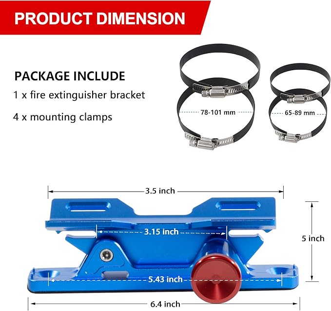 Aluminum Quick Release Fire Extinguisher Mount for 1-10LB Extinguisher Blue | Fit Most Vehicle, Adjustable Roll Bar Holder Compatible with Jeep Wrangler TJ/JK/JL/JKU, ATV, Polaris RZR, Ranger, Can-Am X3