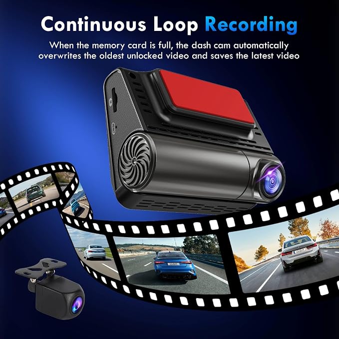 Dash Cam, 4K+2K Full HD Dash Cam Front and Rear, Dash Camera for Cars with Built-in 5GWiFi, 3.0” IPS Screen Dashcam, with 64GB Card, Night Vision, Loop Recording, G-Sensor, Parking Mode, Black