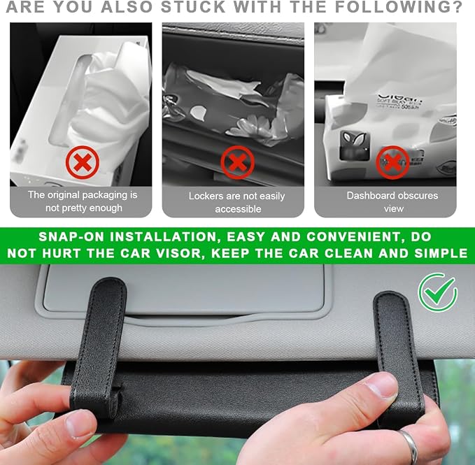 Car Tissue Holder, Vehicle Sun Visor Napkin Box Hanging Paper Towel Dispenser with Tissues Refill, Leather Backseat Paper Towel Case Visor Napkin Storage Holder for Most Cars (Pink)