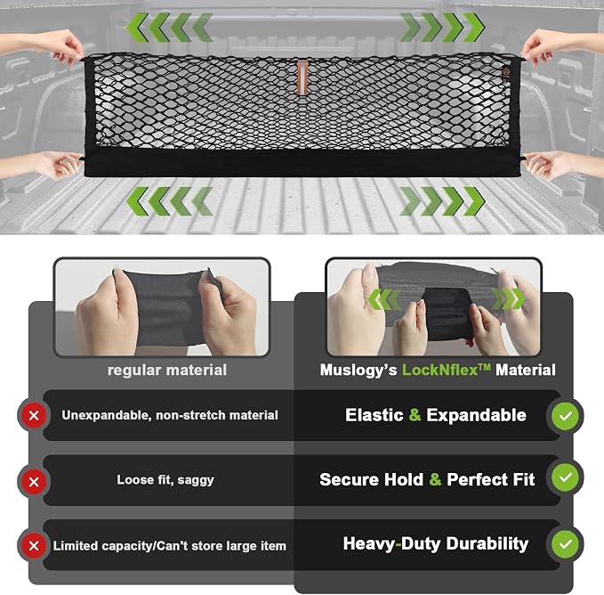 Muslogy Truck Bed Cargo Net Trunk Netting Compatible with Chevrolet Colorado & GMC Canyon 2026 2025 2024 2023 Accessories, Pickup Cargo Organizer SUV Sedan Storage Net w/Heavy Duty Carabiners