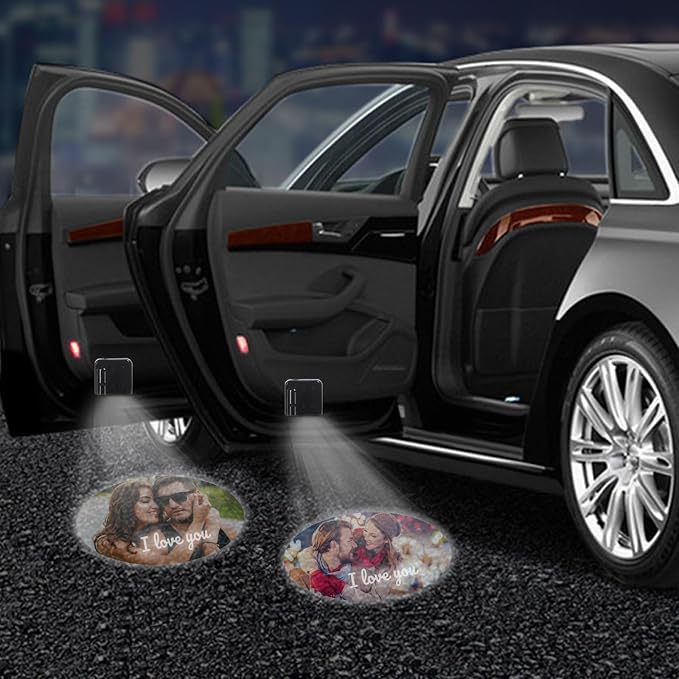 Custom Car Door Projector Light, 2 Pcs Wireless LED Welcome Courtesy Lights | Car Light with Personalized Photo Text, Universal Fit HD Projection Ghost Shadow Puddle Light for All Car, Magnetic induction