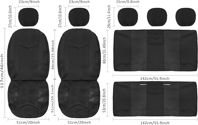 CAROMOP Waterproof Car Seat Cover Full Seats, Neoprene Seat Covers for Cars,Split Bench Compatible Car Interior Covers, Universal Fit Most Car Sedan Truck SUV(Black)