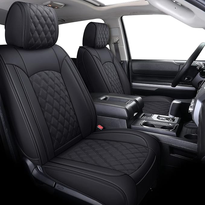 YIERTAI Seat Covers Compatible with Toyota Tundra for 2008-2025 2026 Crewmax Double Cab SR5 Limited Platinum TRD Pro Truck Waterproof Leather Seat Covers(2 PCS Front only/Black)