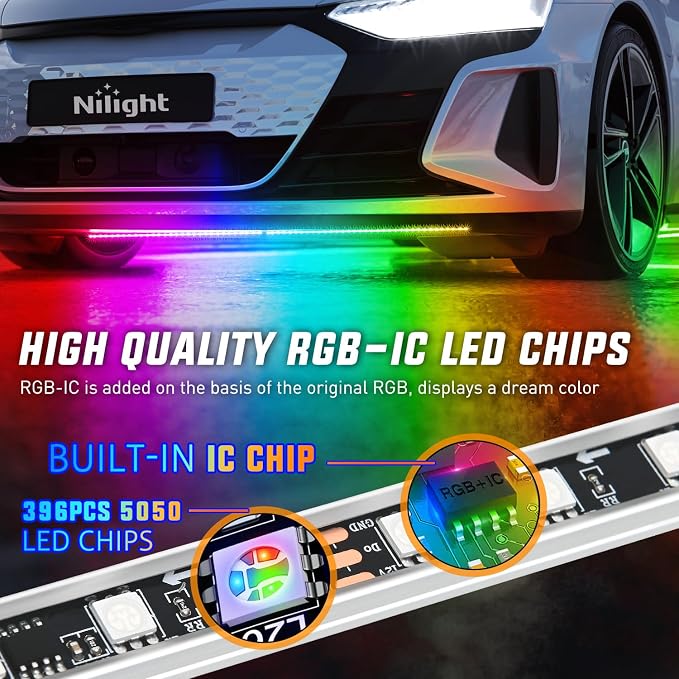 Nilight 8Pcs Aluminum Underglow Neon Accent Strip Lights 396 LEDs Dream Color Door Assist Multi Modes Sound Active Function Music with APP, Remote Control Underbody Light for Car Truck RV