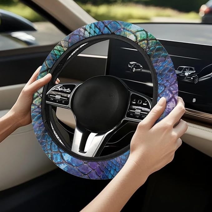 AFPANQZ Auto Steering Wheel Covers Comfort Anti-Slip Safety Stretch-on 14-15 inch, Colorful Snake Skin Easy Fix Machine Washable Steering Wheel Protection
