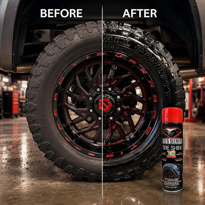 Black Diamond Tire Shine Spray 14 oz (Pack of 2) – Extreme Wet Look High Gloss, Quick Dry No-Sling Formula, Long-Lasting UV Protection for Car & Truck Tires