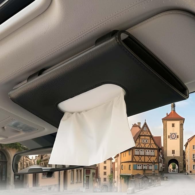 Car Tissue Holder, Car Sun Visor Napkin Box, Premium PU Leather, Auto Napkin Case, Mask Holder for Vehicle, with Tissue Refill, Interior Accessories, Pink