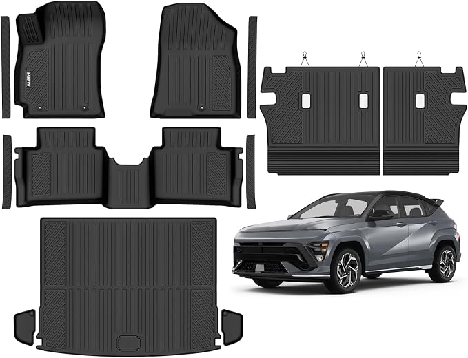 Naibeve Floor Mats for 2024-2026 Hyundai Kona SE/SEL/N Line/Limited | All Weather Custom Fit Floor Mats, Cargo Mat, Backrest Mats, (Not for Electric) Interior Protector accessories