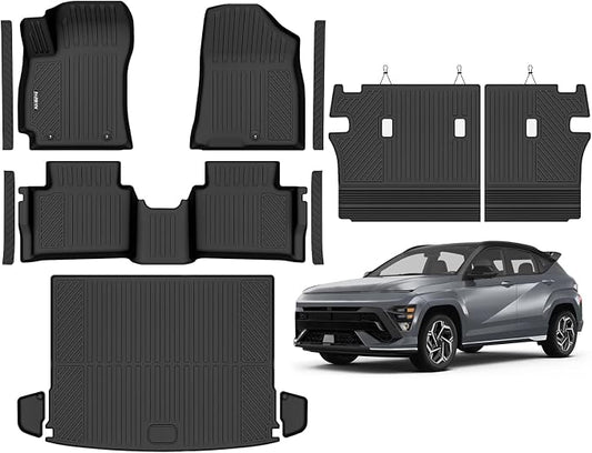 Naibeve Floor Mats for 2024-2026 Hyundai Kona SE/SEL/N Line/Limited | All Weather Custom Fit Floor Mats, Cargo Mat, Backrest Mats, (Not for Electric) Interior Protector accessories
