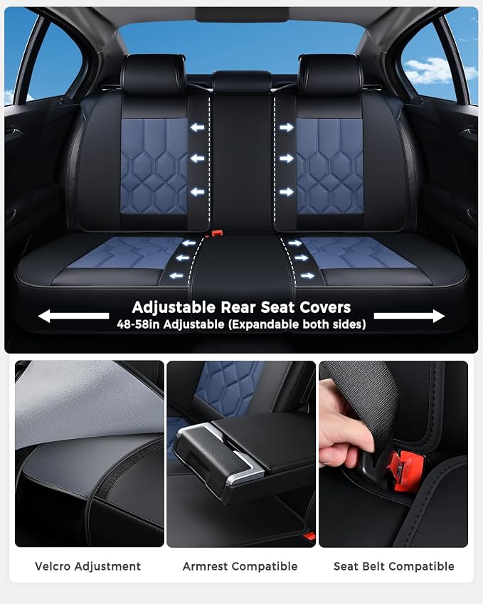 Huidasource Car Seat Covers, Universal Fit for Cars SUV Trucks, Black&Blue | Full Coverage Leather Seat Cover, Airbag, Cupholder Compatible, Seat Function Retain, Easy Install with Velcro
