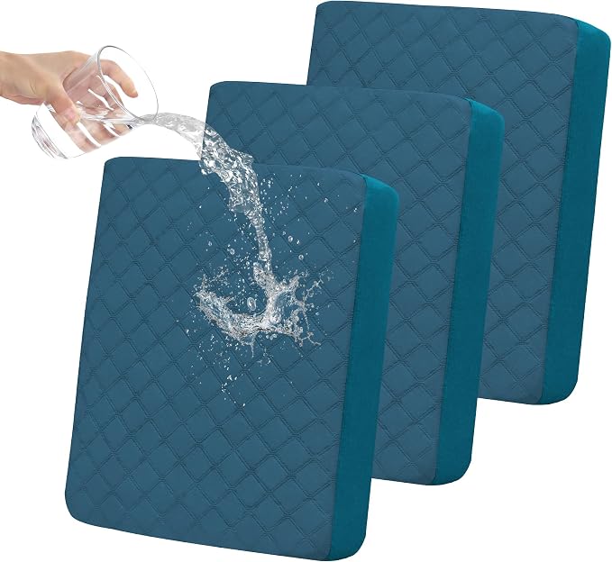Easy-Going Waterproof Couch Cushion Covers, Non-Slip Leakproof Sofa Seat Cushion Slipcovers, Quilted and Stretch Furniture Protector for Dogs, Pets (3-Piece Sofa Cushion, Peacock Blue)