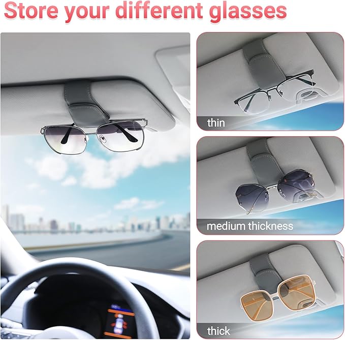 Sunglass Holder for Car Sun Visor Sunglasses Clip Car accessories -2 Packs | sun visor organizer, ticket card clip, eyeglass sunglasses holder, one-handed magnetic, anti-scratch, car stuff for women men