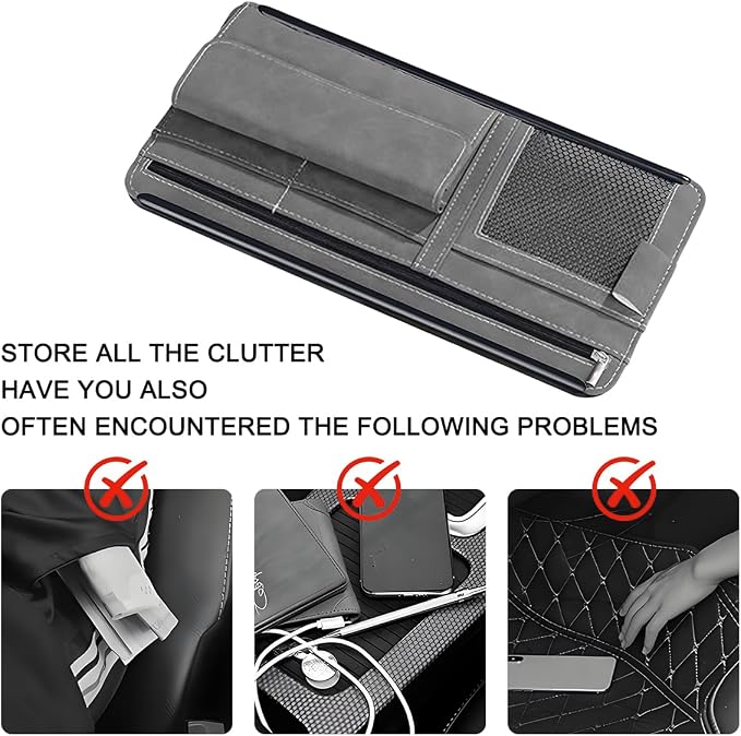 Car Sun Visor Organizer, Multi-Pocket Vehicle Sun Visor Storage Pouch with Sunglasses Box, Auto Interior Sunshade Eyeglasses Card Holder Organizers, Universal for SUV Sedan Truck (Gray)