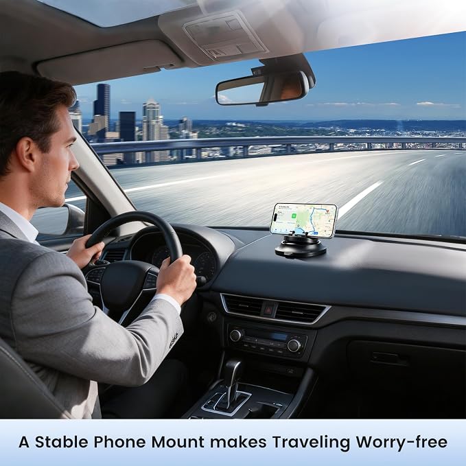 Car Phone Holder Dashboard Phone Mount for Car 360 Degree Rotation Silicone Non-Slip for Various Dashboards,Adjustable Spring Clip Desk Phone Stand Compatible with All Smartphones